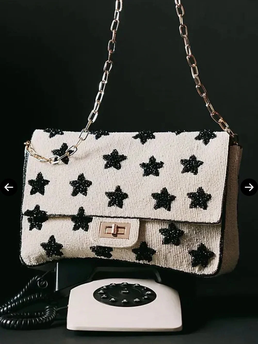 New Anthropologie oversized Maeve Beaded shoulder bag black stars white chain